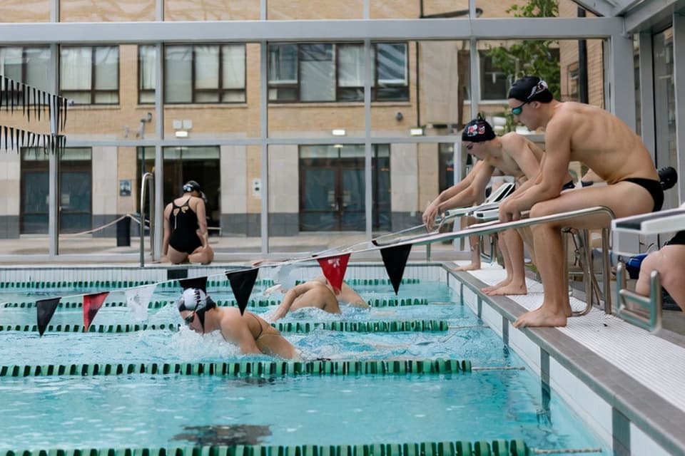 Data coach highlighting trend lines for a swimmer preparing for higher competitions