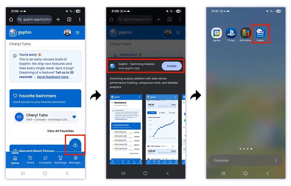 Méthode 1 — touchez le bouton « Install/Instalar », confirmez et l’icône apparaît sur votre écran d’accueil Android.