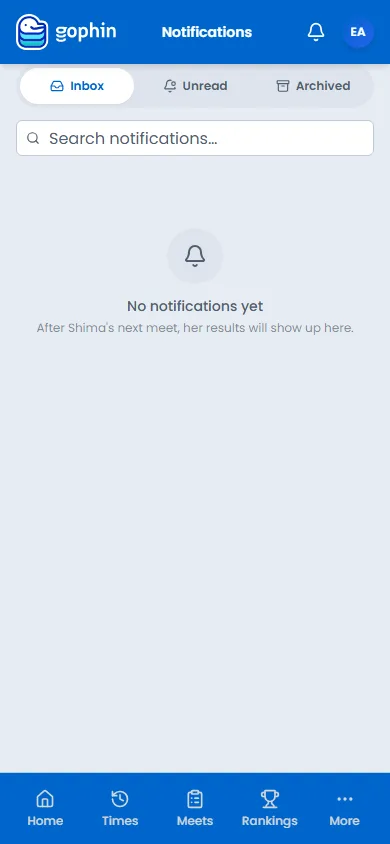 The notifications inbox on a phone, with Inbox, Unread, and Archived