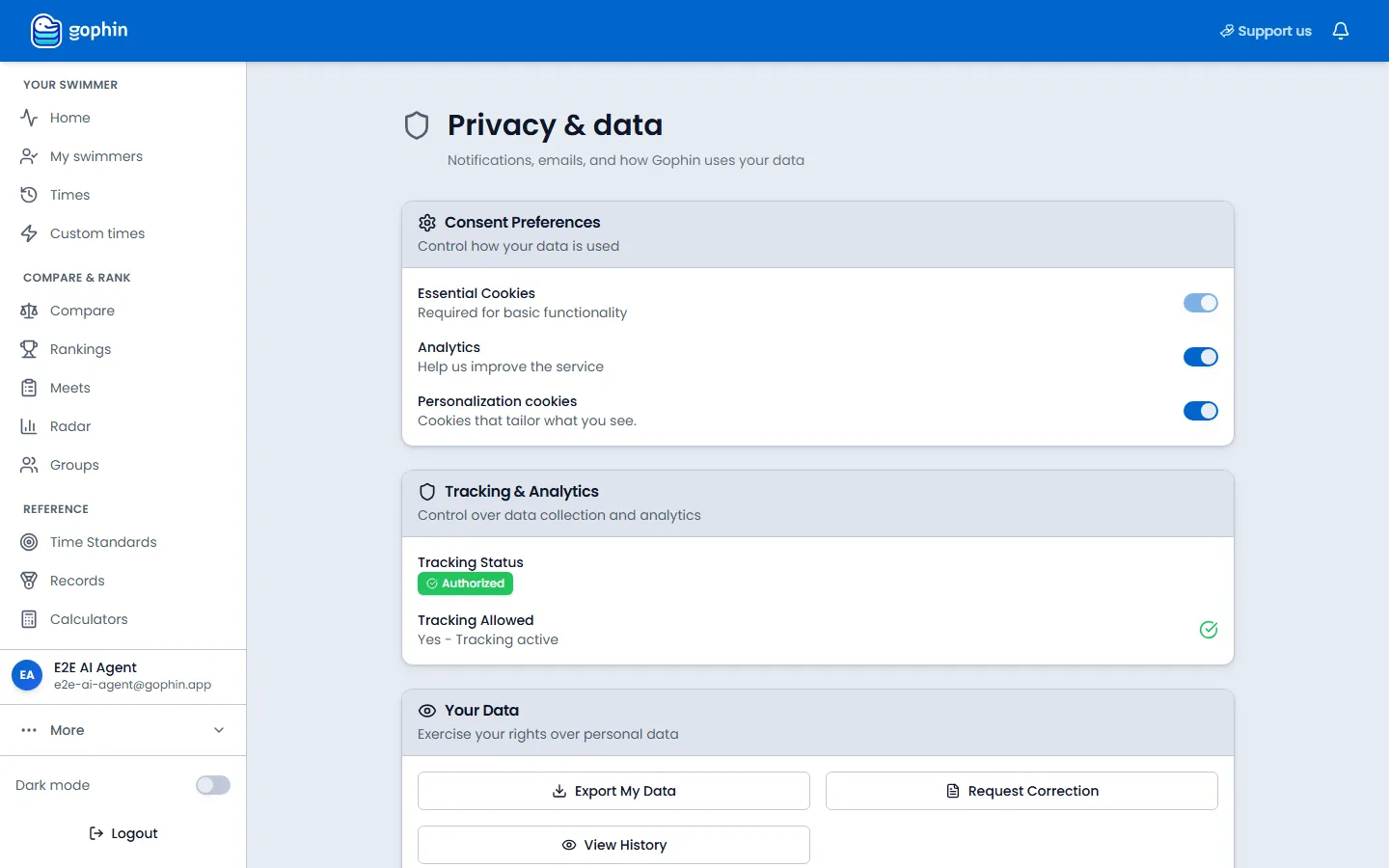Privacy and data on a computer, with consent switches and your data
