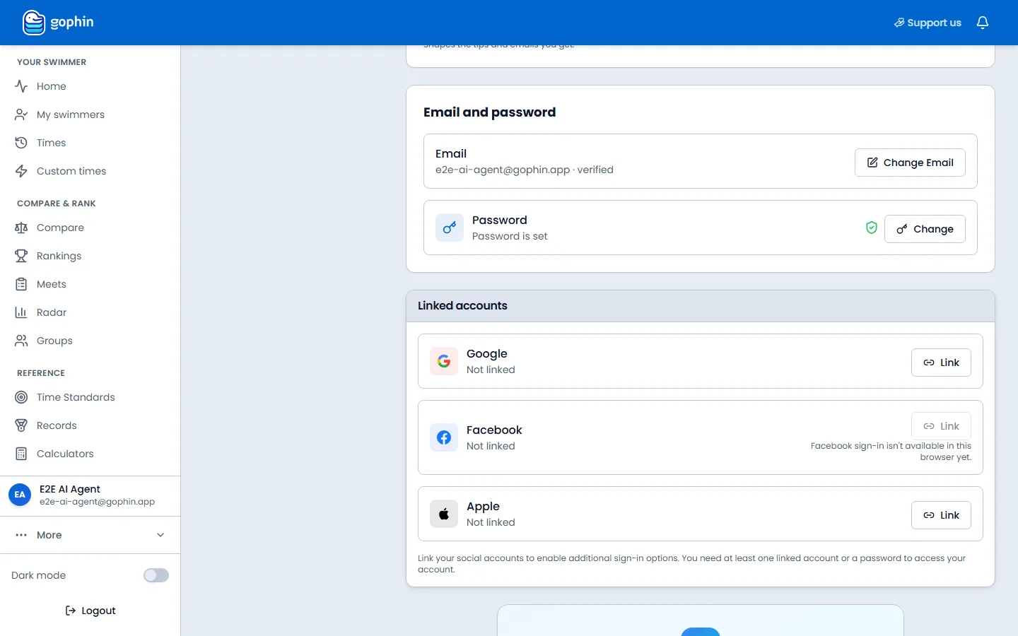 Email, password, and linked Google, Facebook, and Apple accounts