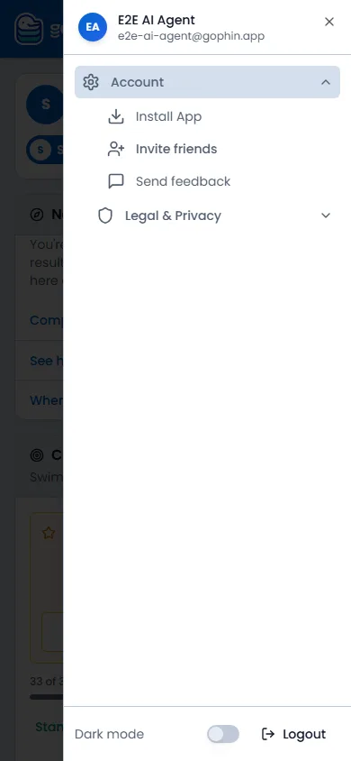 Phone menu opened from the photo, with the account name at the top and Account shortcuts below